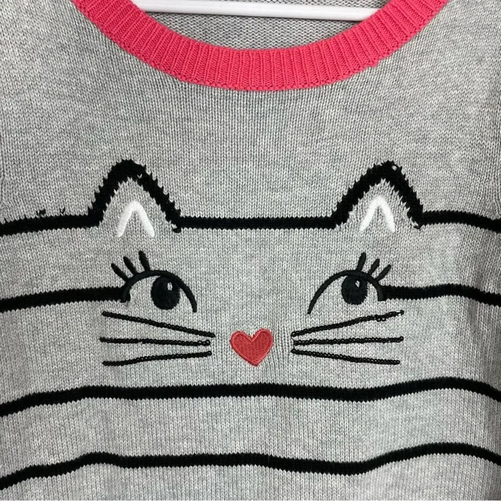 Gymboree Gray Coral Cat Embroidered Sweater Dress NWT 8